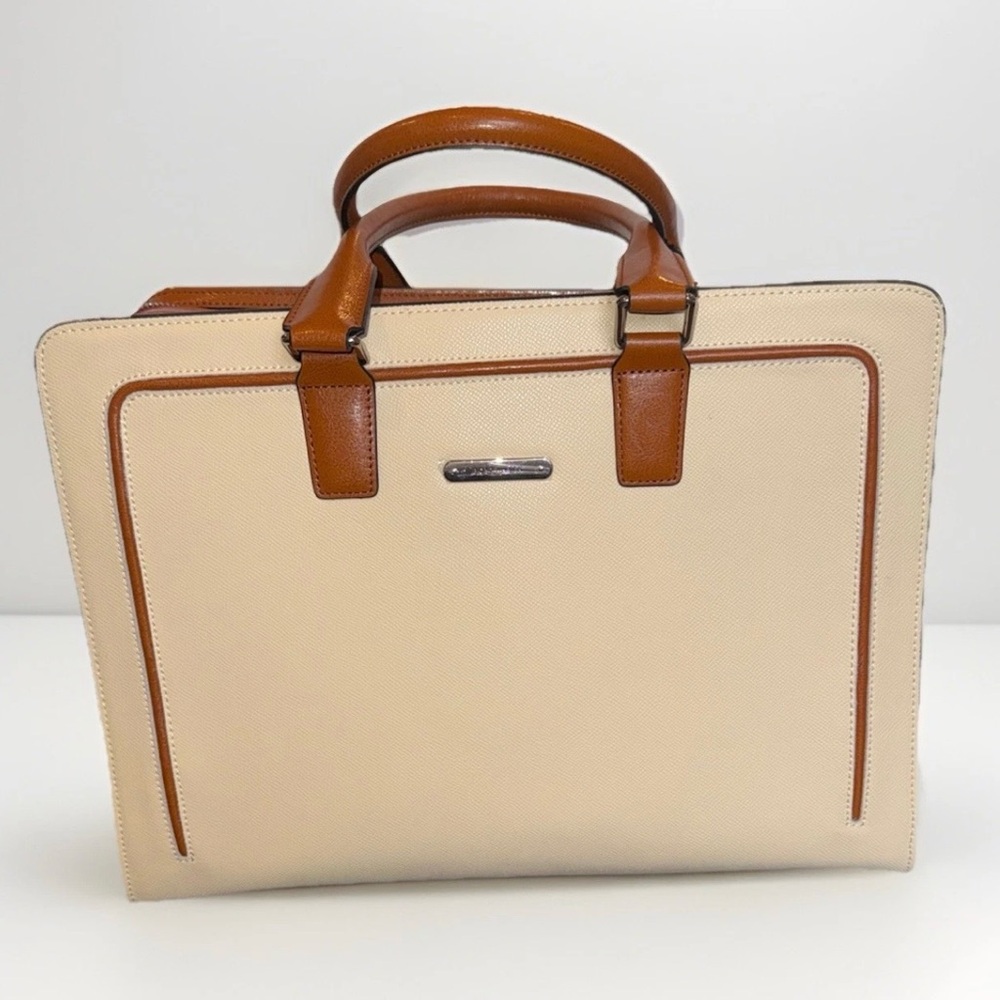 BOSTANTEN Women’s Leather Briefcase Laptop Tote, Brown & Beige, NWT